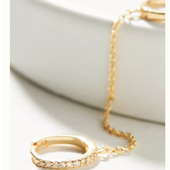 🆕 Anthropologie Louisa Huggie Hoop Crystal-Accented Chain Ear Cuff Earrings - Picture 3 of 10